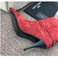 Good Quality Saint Laurent Niki Heel Ankle Boots 9.5cm with YSL Strap in Suede Red 0825082