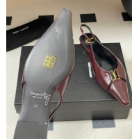 Stylish Saint Laurent Babylone Flats Slingback in Shiny Calfskin Dark Burgundy 0825097