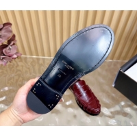 Good Product Saint Laurent Le Loafers Mules in Eel Embossed Leather Burgundy 0825098
