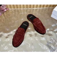 Best Grade Saint Laurent Le Loafers Mules in Suede Deep Brown 0825103