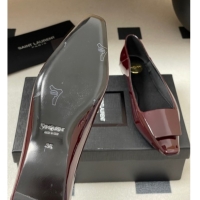 Luxury Saint Laurent Cassandre Ballerinas Flat with Square Buckle in Patent Leather Burgundy 0825106