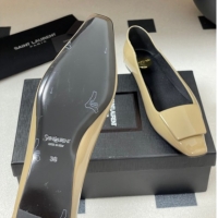 Good Quality Saint Laurent Cassandre Ballerinas Flat with Square Buckle in Patent Leather Beige 0825107