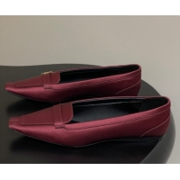 Charming Saint Laurent Poppy Ballerinas Flat in Satin Red 0825110