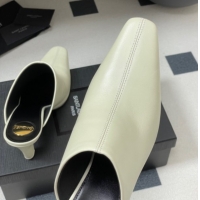 n Saint Laurent JILL Heel Mules 7.5cm in Calfskin Leather White 50825113