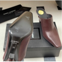 Best Product Saint Laurent JILL Heel Mules 7.5cm in Calfskin Leather Brown 50825114