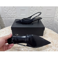 Top Grade Saint Laurent Mesh Slingback Pumps 3.5cm with Buckle Black 0825115
