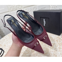 Unique Style Saint Laurent Mesh Slingback Pumps 3.5cm with Buckle Burgundy 0825116