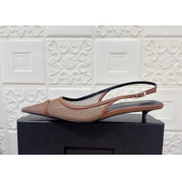 Luxurious Saint Laurent Mesh Slingback Pumps 3.5cm with Buckle Brown 0825118