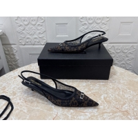 Cheap Price Saint Laurent Leopard Printed Mesh Slingback Pumps 3.5cm with Buckle 0825119