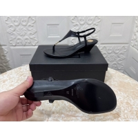 Most Popular Saint Laurent Cassandra Wedge Thong Sandals 3.5cm in Calfskin Black 0825120