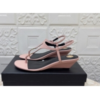 Buy Cheap Saint Laurent Cassandra Wedge Thong Sandals 3.5cm in Calfskin Light Pink 0825123