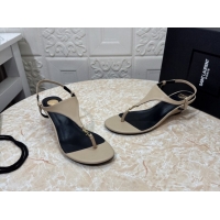 Affordable Price Saint Laurent Cassandra Wedge Thong Sandals 3.5cm in Calfskin Beige 0825124