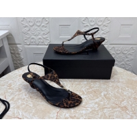 AAAAA Saint Laurent Cassandra Wedge Thong Sandals 3.5cm in Leopard Print 0825125