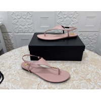 Design Cheap Saint Laurent Cassandra Flat Thong Sandals in Calfskin Light Pink 0825128