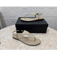 Duplicate Saint Laurent Cassandra Flat Thong Sandals in Calfskin Beige 0825129