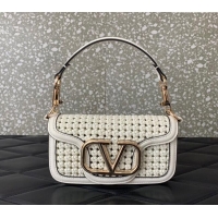 Inexpensive Valentino Loco Small Shoulder Bag in Woven Leather 5041 White 2024