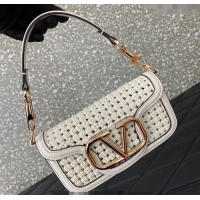 Inexpensive Valentino Loco Small Shoulder Bag in Woven Leather 5041 White 2024