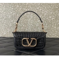 Buy Discount Valentino Loco Small Shoulder Bag in Woven Leather 5041 Black 2024