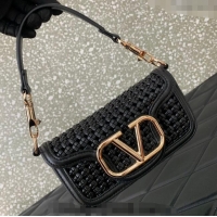 Buy Discount Valentino Loco Small Shoulder Bag in Woven Leather 5041 Black 2024