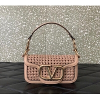 Cheap Design Valentino Loco Small Shoulder Bag in Woven Leather 5041 Rose Beige 2024