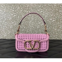 Affordable Price Valentino Loco Small Shoulder Bag in Woven Leather 5041 Pink 2024