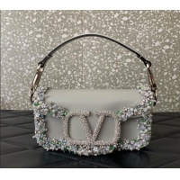 Trendy Design Valentino Loco Small Shoulder Bag with Embroidered Trim 6036 Grey 2024