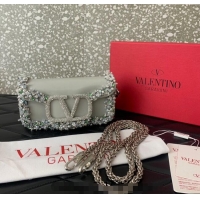 Trendy Design Valentino Loco Small Shoulder Bag with Embroidered Trim 6036 Grey 2024