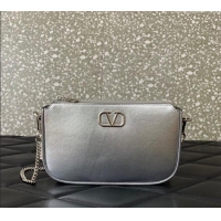 Good Taste Valentino Mini VLogo Signature Calfskin Crossbody Bag VLTN079 Silver 2024