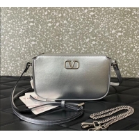Good Taste Valentino Mini VLogo Signature Calfskin Crossbody Bag VLTN079 Silver 2024
