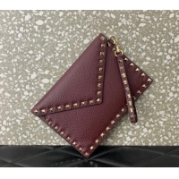 Luxurious Grade Valentino Rockstud Grainy Calfskin pouch VLTN053 Burgundy 2024
