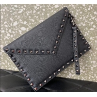 Best Price Valentino Rockstud Grainy Calfskin pouch VLTN053 Black/Gunmetal 2024