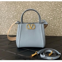 Buy Discount Valentino Alltime Small Handbag in Grainy Calfskin 0288S Light Blue 2024