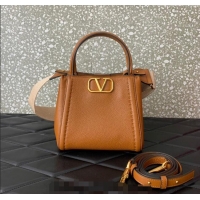 Buy Fashionable Valentino Alltime Small Handbag in Grainy Calfskin 0288S Brown 2024