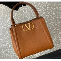 Buy Fashionable Valentino Alltime Small Handbag in Grainy Calfskin 0288S Brown 2024