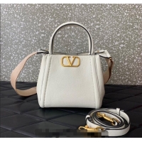 Good Quality Valentino Alltime Small Handbag in Grainy Calfskin 0288S White 2024
