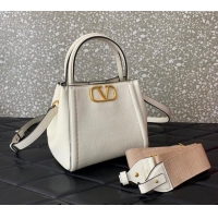 Good Quality Valentino Alltime Small Handbag in Grainy Calfskin 0288S White 2024