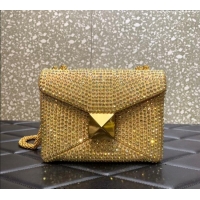 Best Price Valentino One Stud Denim Bag with Crystals and Chain 0099 Gold 2024