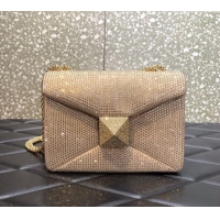 Most Popular Valentino One Stud Denim Bag with Crystals and Chain 0099 Light Pink 2024