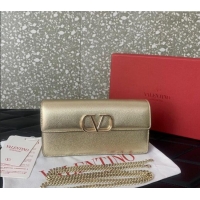 Top Quality Valentino VLogo Grainy Calfskin Chain Clutch VLTN061 Light Gold 2024