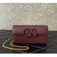 Pretty Style Valentino VLogo Grainy Calfskin Chain Clutch VLTN061 Burgundy 2024