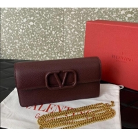 Pretty Style Valentino VLogo Grainy Calfskin Chain Clutch VLTN061 Burgundy 2024