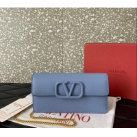 Trendy Design Valentino VLogo Grainy Calfskin Chain Clutch VLTN061 Light Blue 2024
