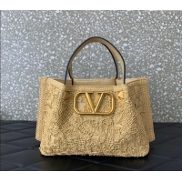 Super Quality Valentino Small VLogo Shopping Summer Tote bag in Lace-Effect Raffia Straw 0220S 2024
