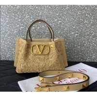 Super Quality Valentino Small VLogo Shopping Summer Tote bag in Lace-Effect Raffia Straw 0220S 2024