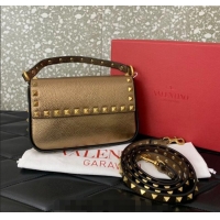 Good Taste Valentino Rockstud Grainy Calfskin Pouch Mini Bag VLTN077 Gold 2024