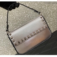 Well Crafted Valentino Rockstud Grainy Calfskin Pouch Mini Bag VLTN077 Silver 2024