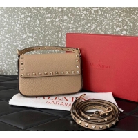 Top Grade Valentino Rockstud Grainy Calfskin Pouch Mini Bag VLTN077 Beige 2024