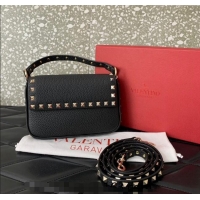 Best Price Valentino Rockstud Grainy Calfskin Pouch Mini Bag VLTN077 Black/Gold 2024