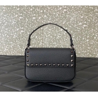 Top Quality Valentino Rockstud Grainy Calfskin Pouch Mini Bag VLTN077 Black/Gold 2024