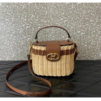 Grade Quality Valentino VLogo Signature Wicker and Leather Vanity Case 5066 Brown 2024
